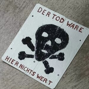 Skull and Crossbones Sign . Metal . Rivited Together Hand Painted